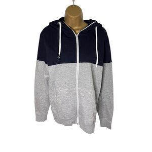 Divided Full Zip Colorblock Hoodie Gray Black Medium
